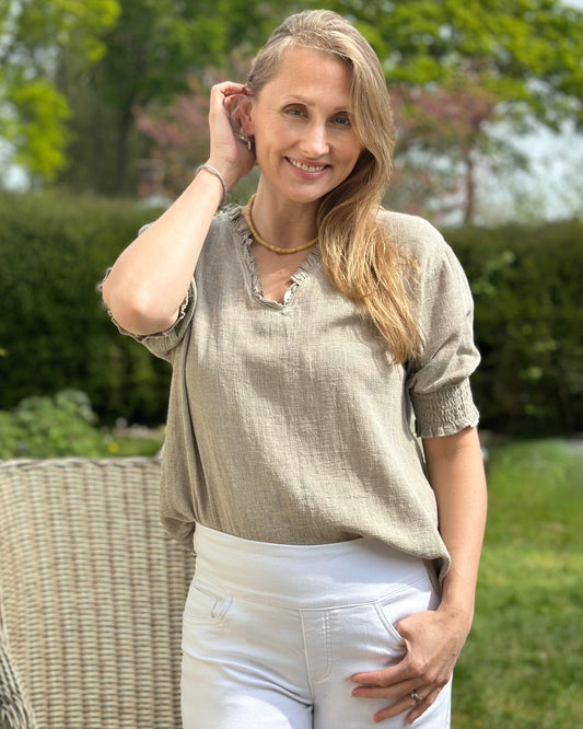clothing Cotton & Linen Top - Taupe