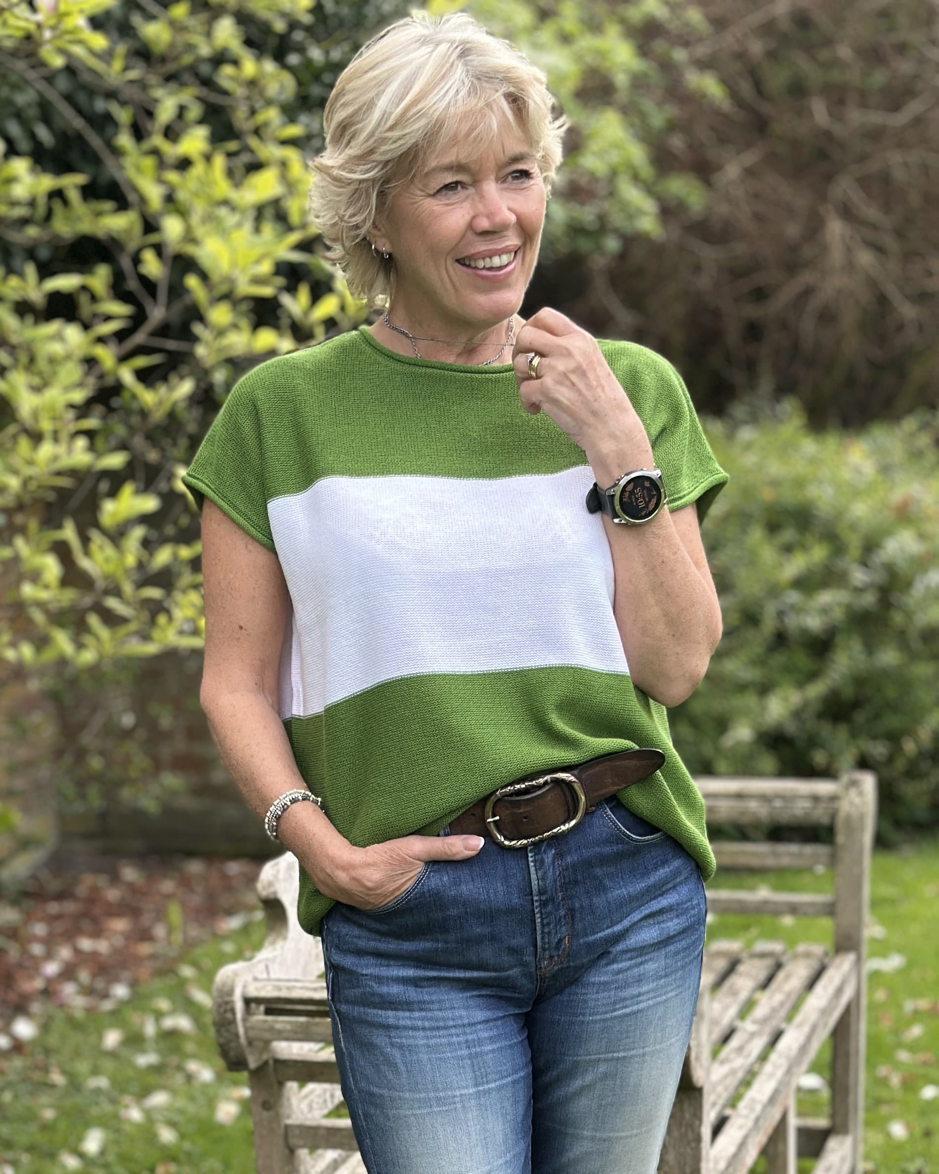 Clothing Cotton Mix Block Stripe Sleeveless Top - Basil Green