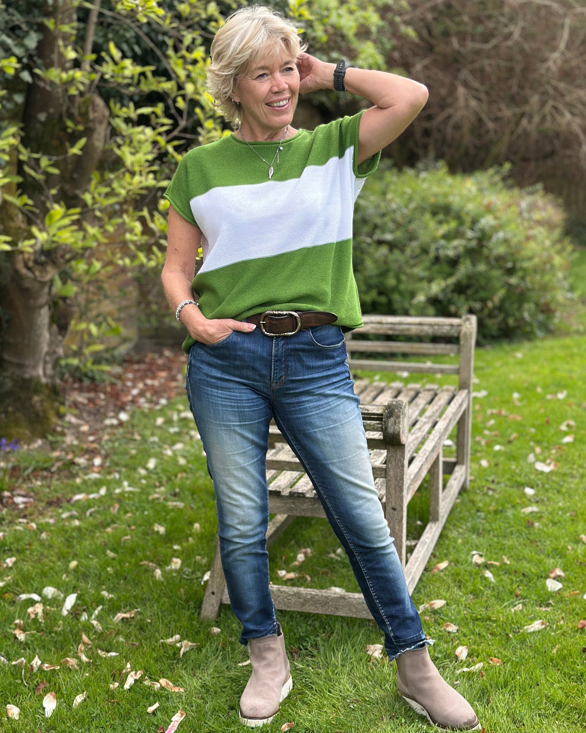 Clothing Cotton Mix Block Stripe Sleeveless Top - Basil Green