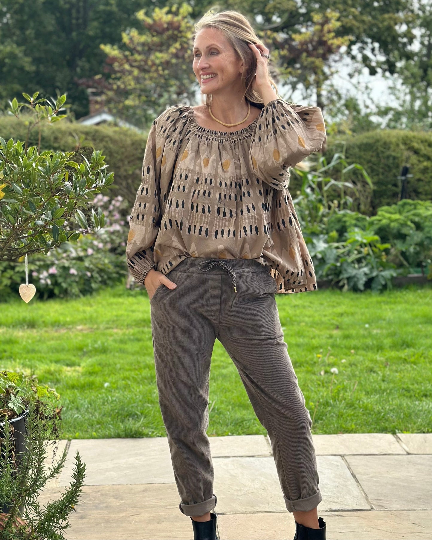 Clothing Cotton Patterned Blouse - Caramel