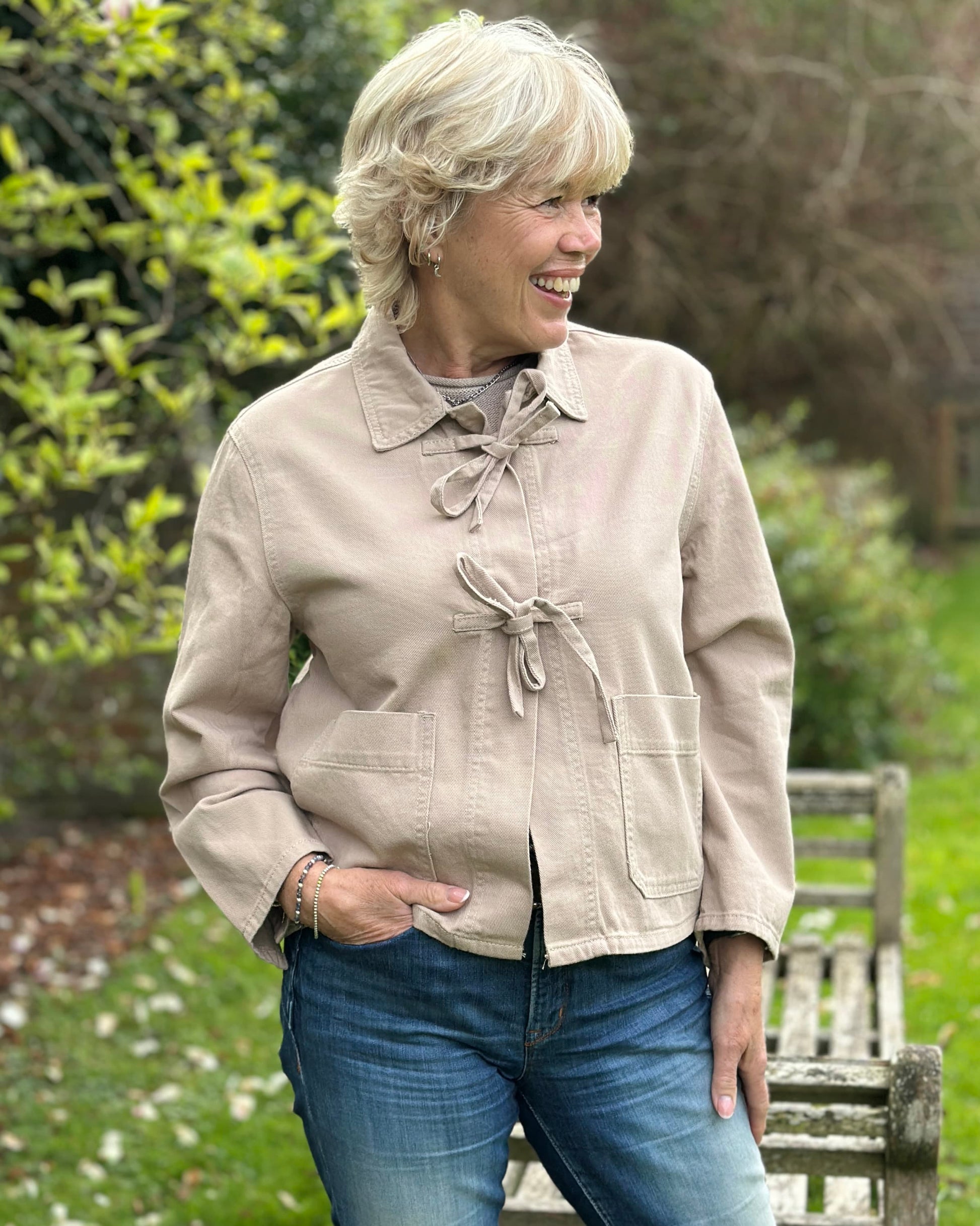 Clothing Cotton Twill Tie Front Jacket - Stone