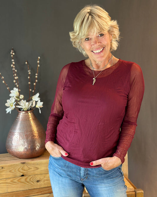 Clothing Crinkle Mesh Top - Burgundy