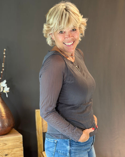 Clothing Crinkle Mesh Top - Charcoal