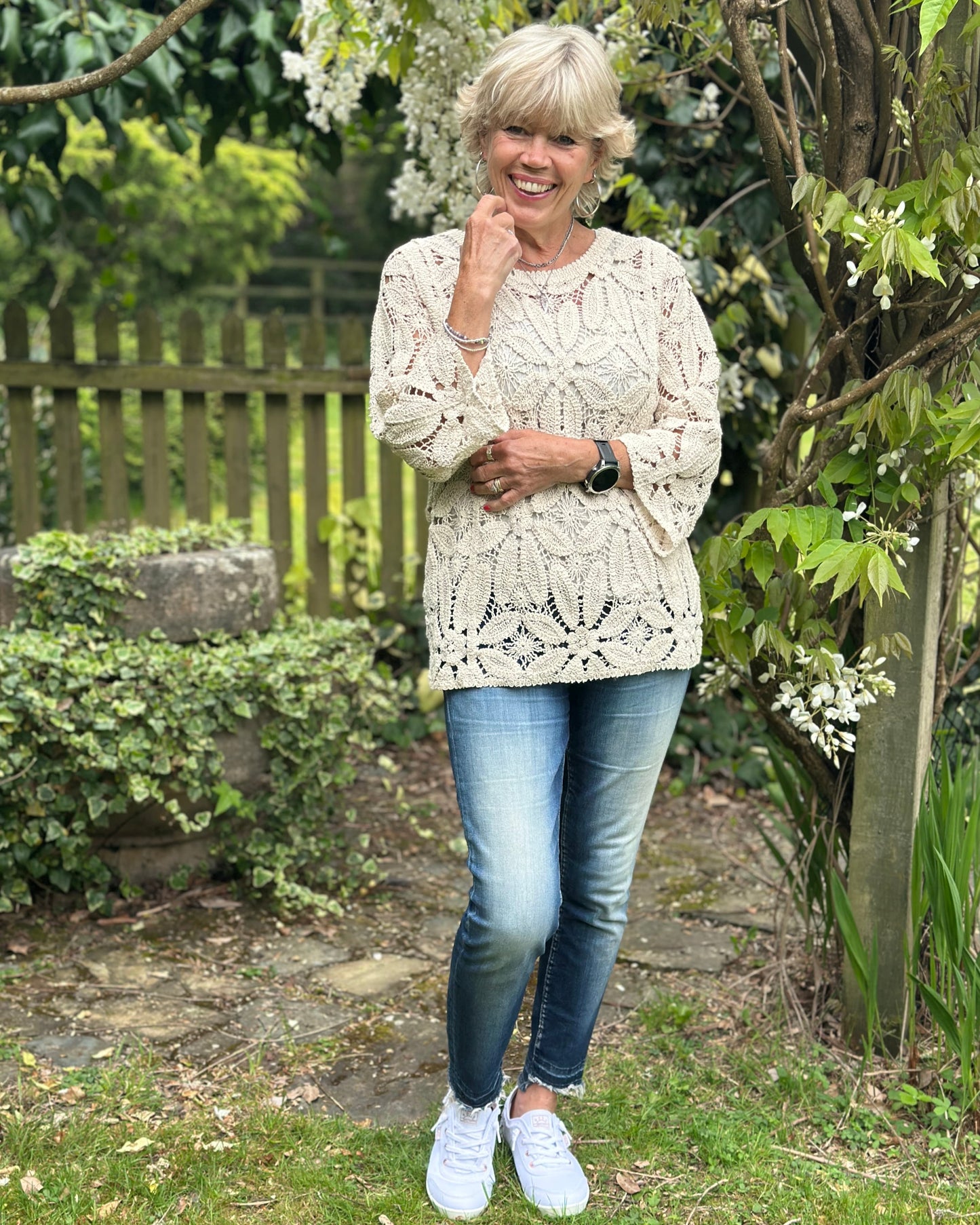 Clothing Crochet Knit Top - Oatmeal