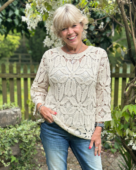Clothing Crochet Knit Top - Oatmeal
