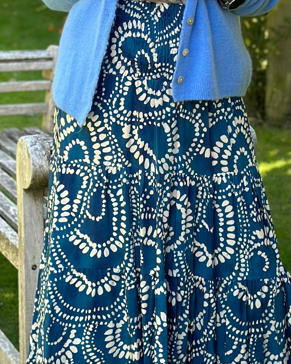 Clothing Dotty Patterned Tiered Skirt/Dress - Teal Blue