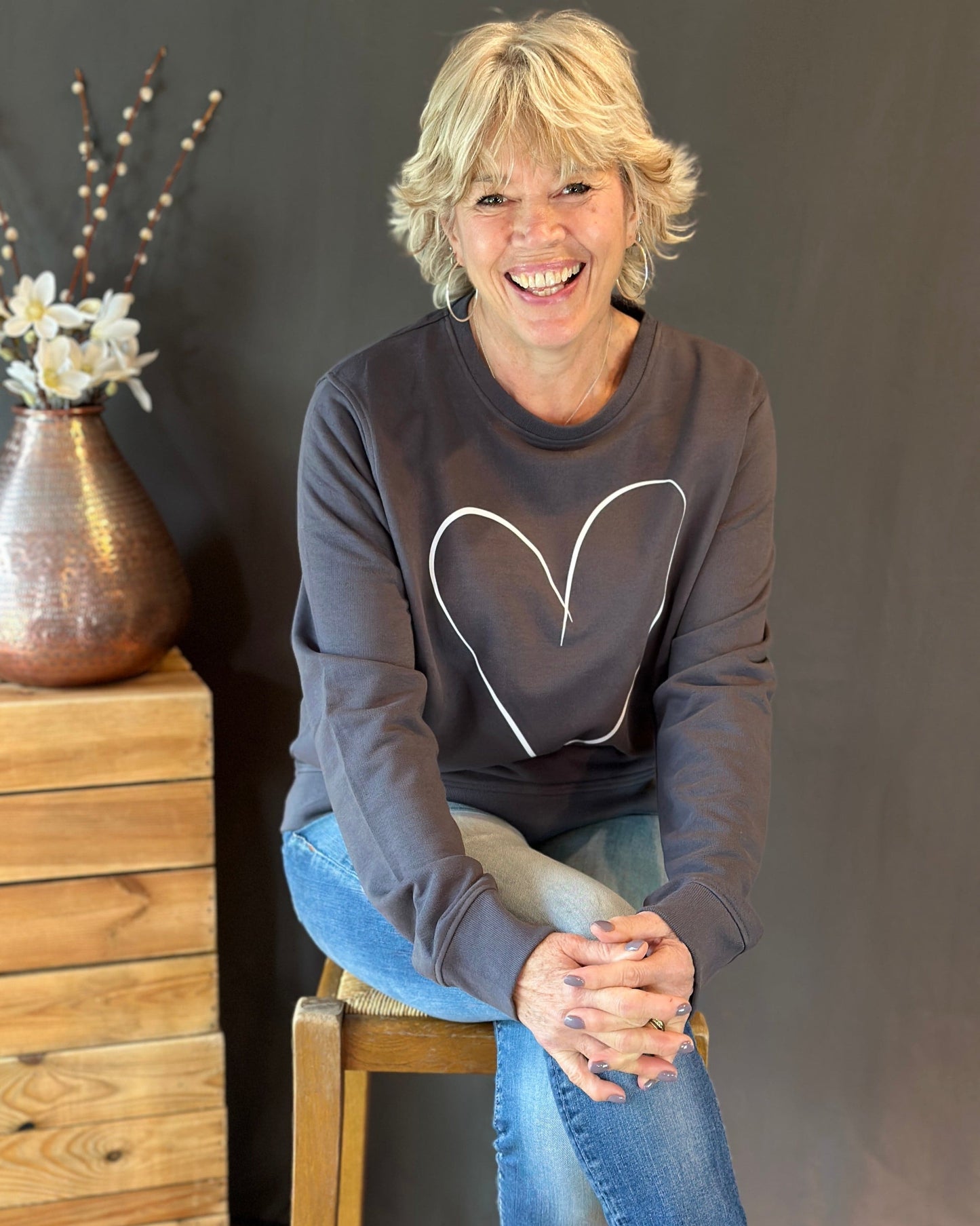 Clothing Drawn Heart Oversized Cotton Sweatshirt - Charcoal