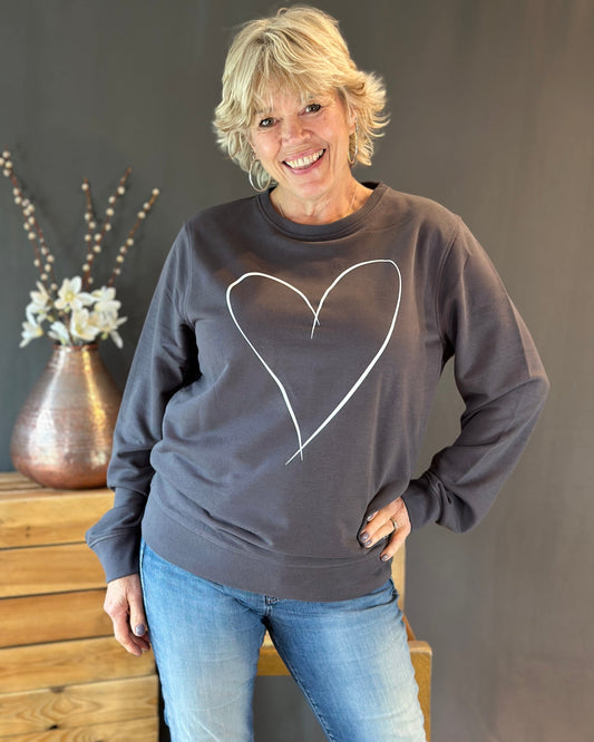 Clothing Drawn Heart Oversized Cotton Sweatshirt - Charcoal