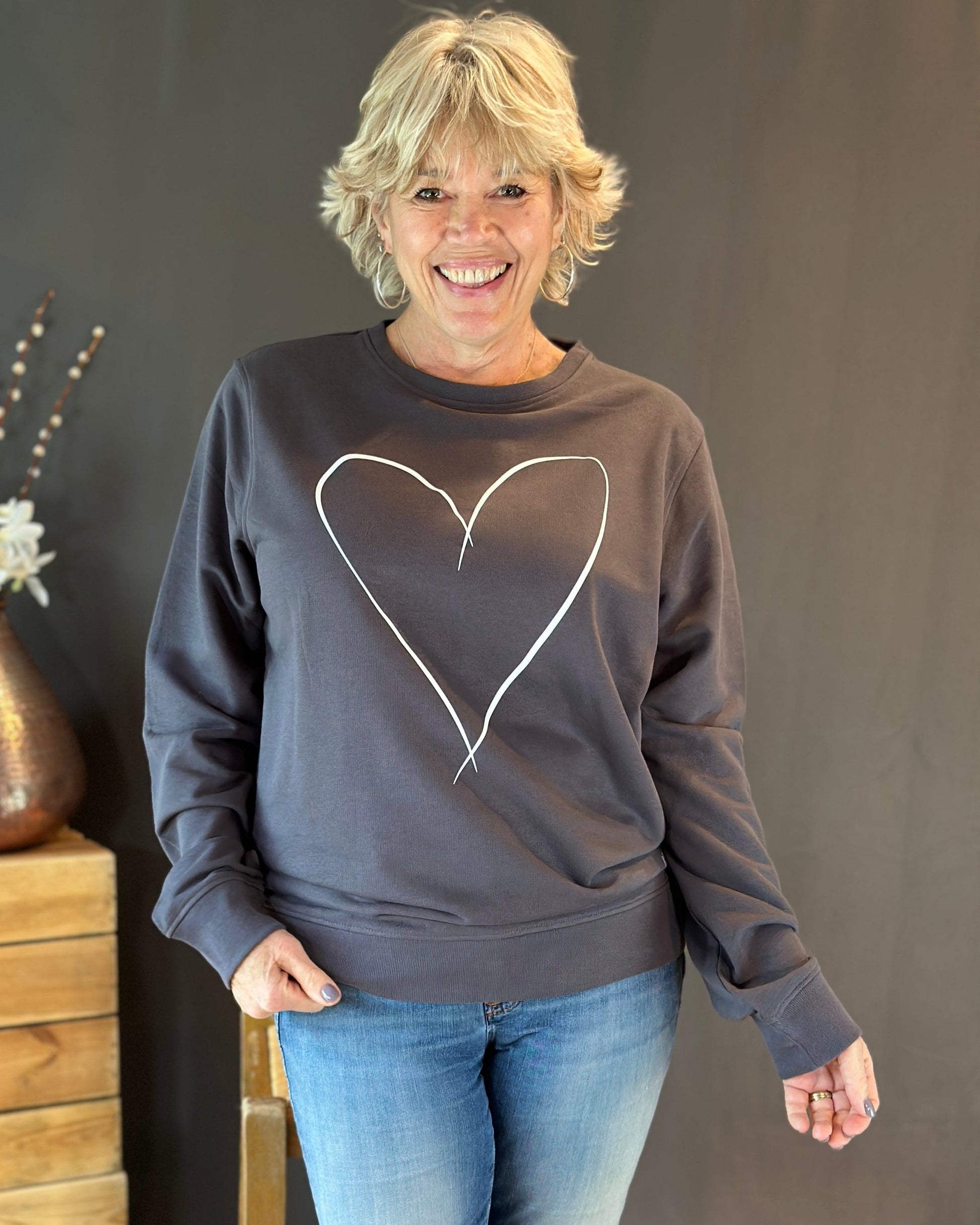 Clothing Drawn Heart Oversized Cotton Sweatshirt - Charcoal