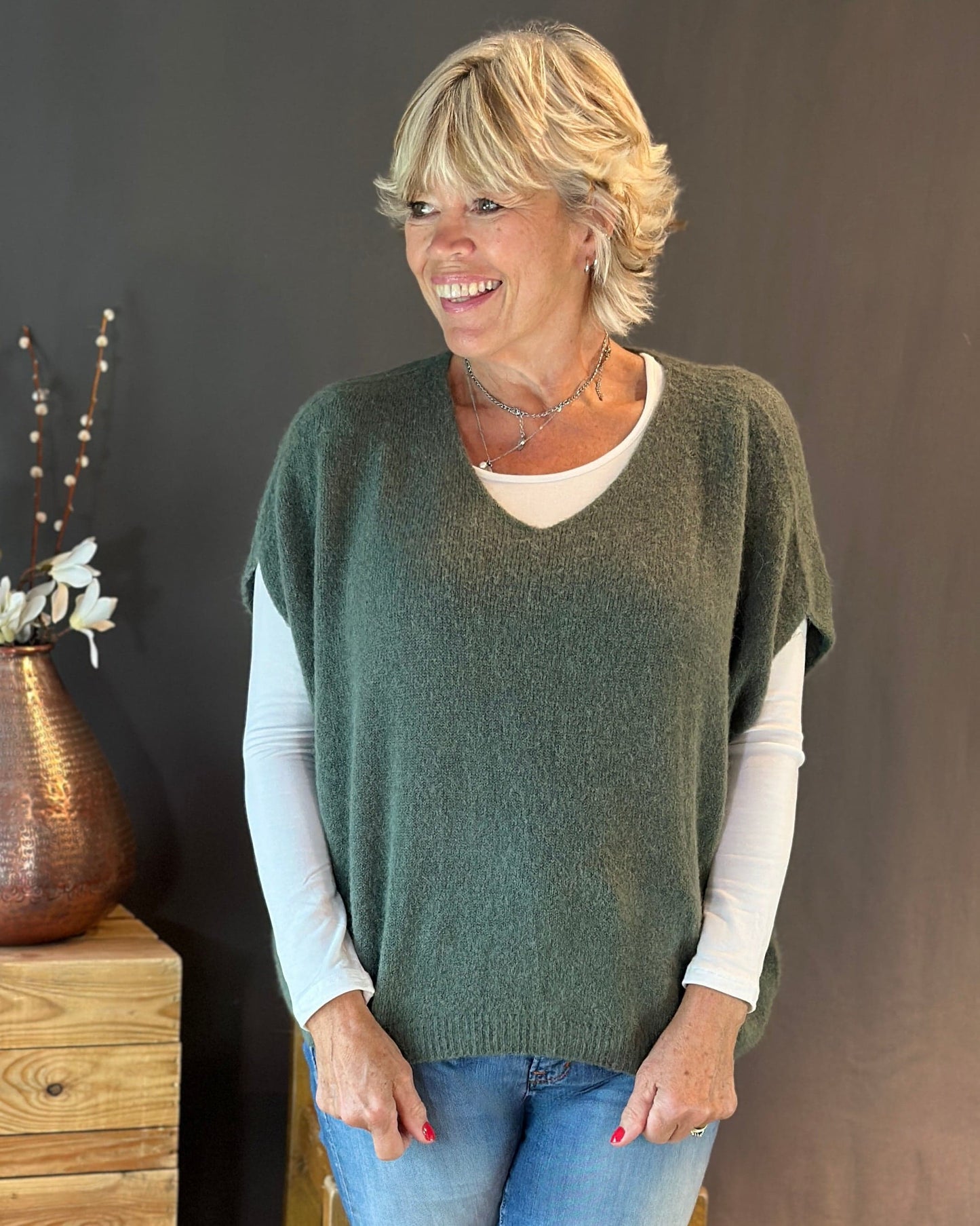 clothing Drop Shoulder Alpaca Tank Top - Khaki