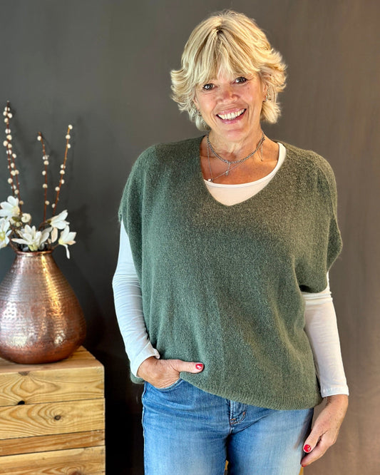 clothing Drop Shoulder Alpaca Tank Top - Khaki