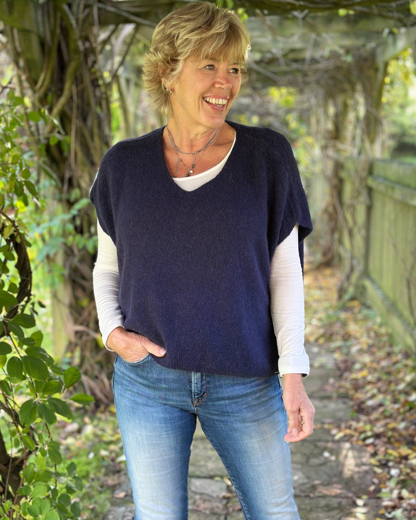 clothing Drop Shoulder Alpaca Tank Top - Navy