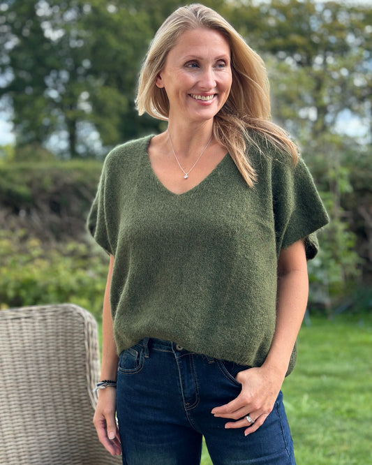 clothing Drop Shoulder Mohair Tank Top - Khaki