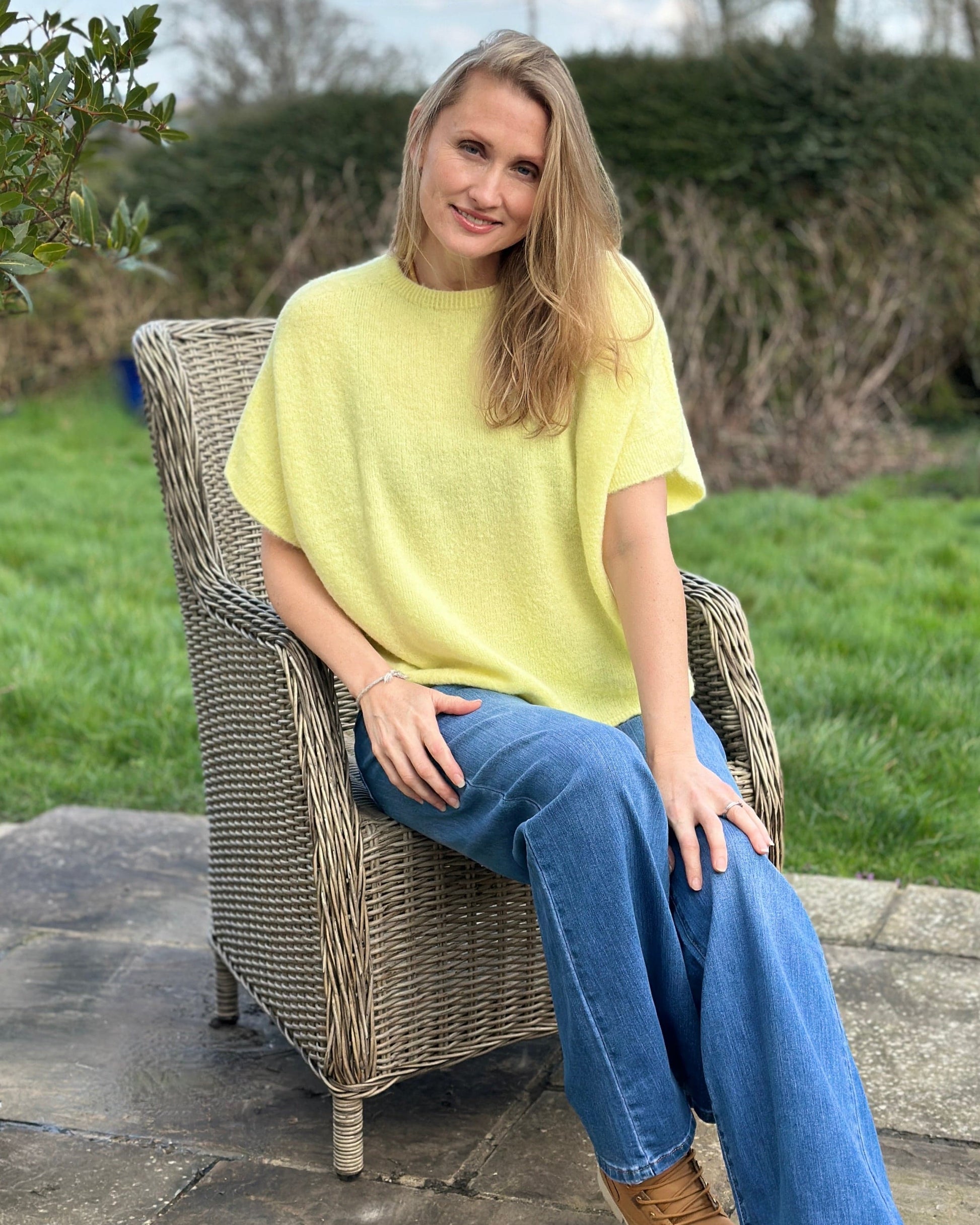clothing Drop Shoulder Round Neck Alpaca Top - Buttercup