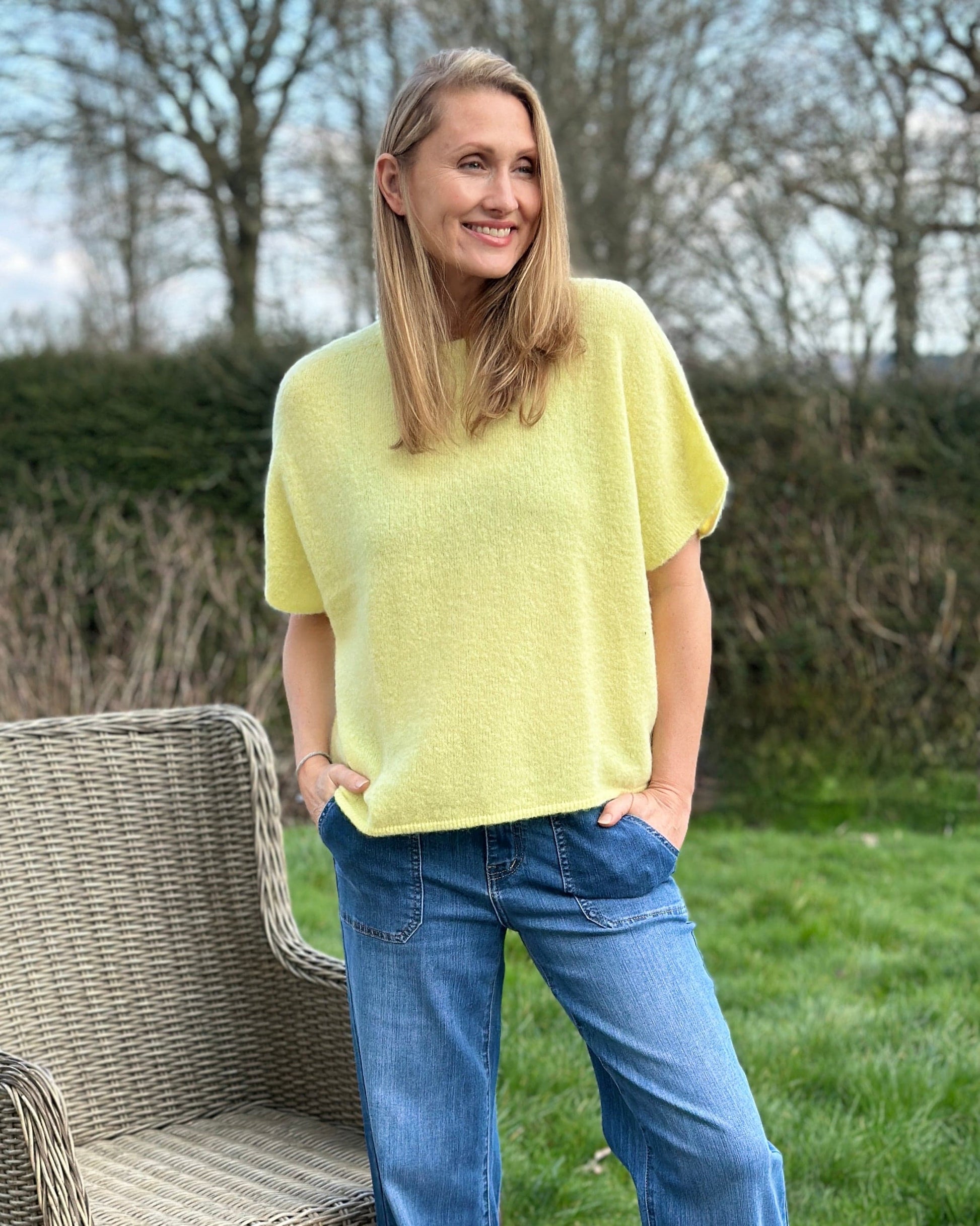 clothing Drop Shoulder Round Neck Alpaca Top - Buttercup