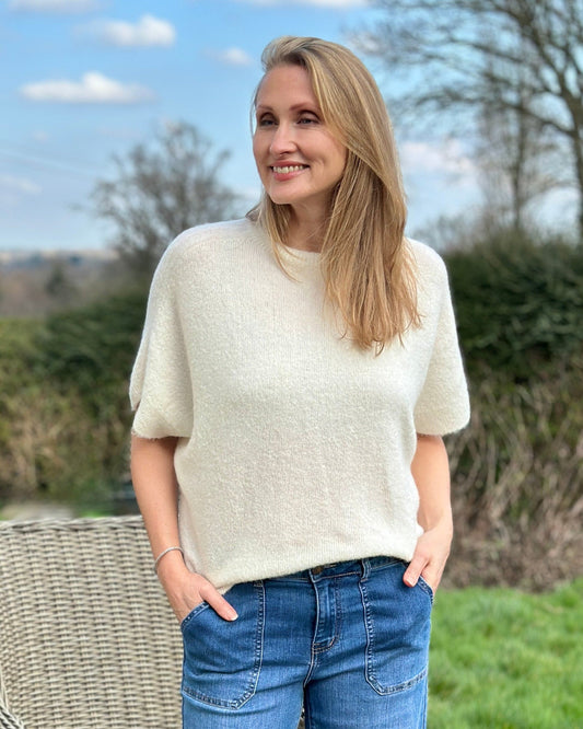 clothing Drop Shoulder Round Neck Alpaca Top - Cream