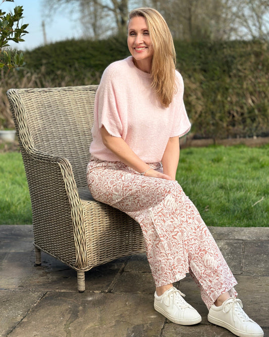 clothing Drop Shoulder Round Neck Alpaca Top - Pale Pink