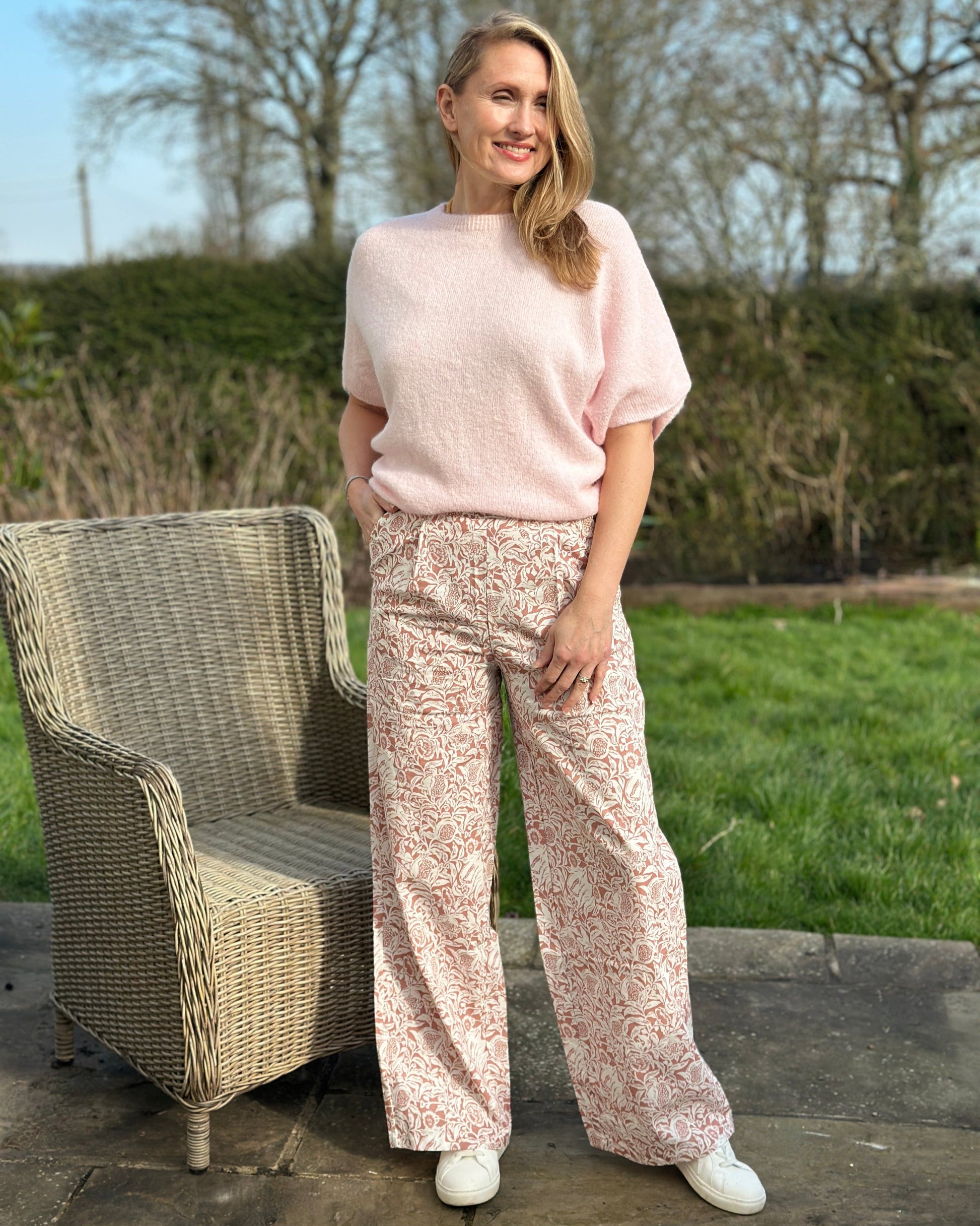 clothing Drop Shoulder Round Neck Alpaca Top - Pale Pink