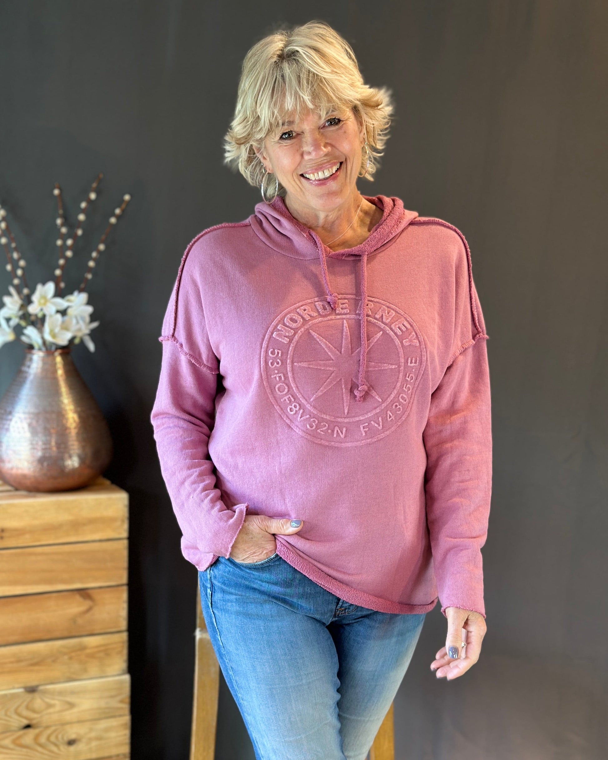 Clothing Embossed 'Nord' Hoodie Sweatshirt - Dusky Rose