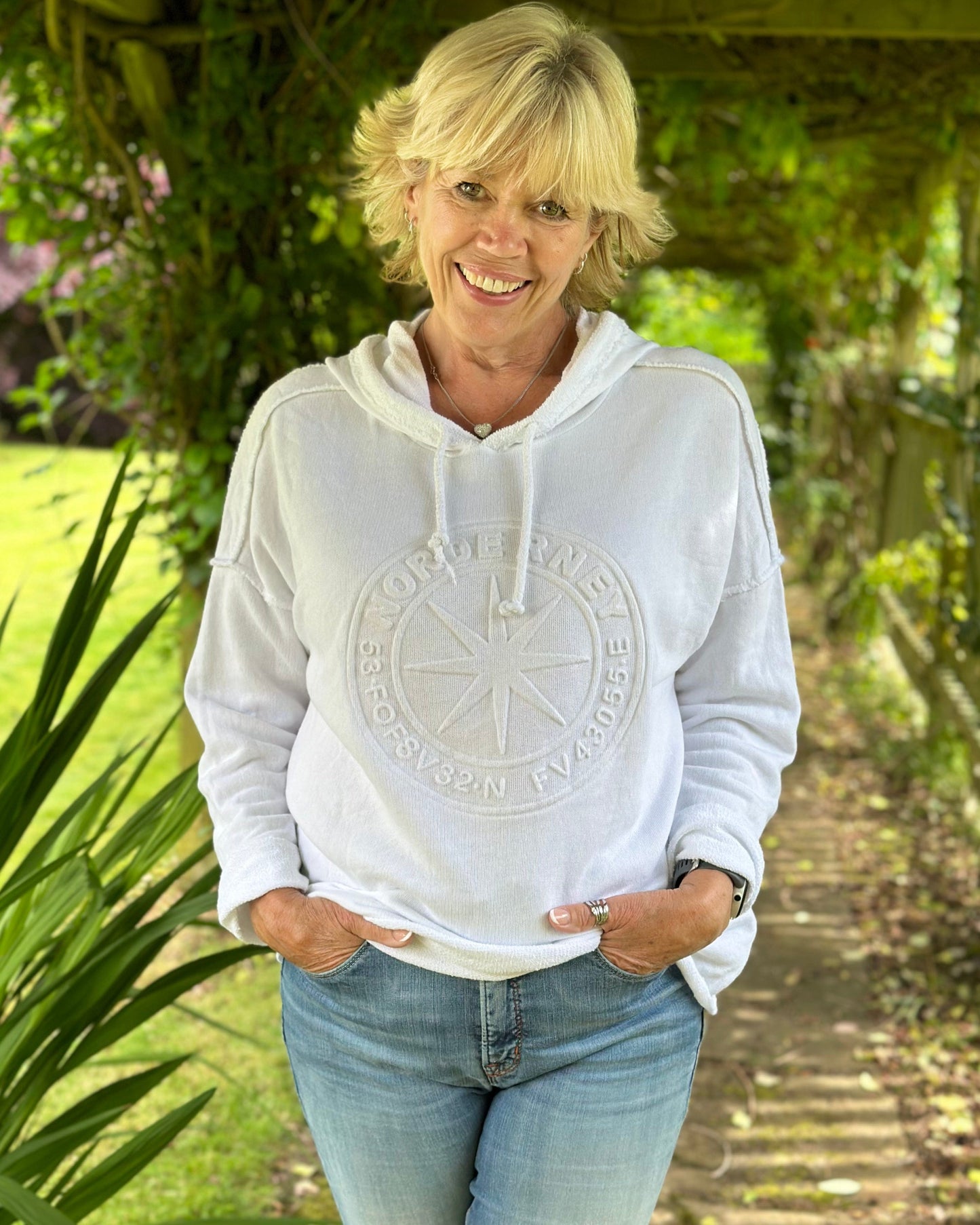 Clothing Embossed 'Nord' Hoodie Sweatshirt - White