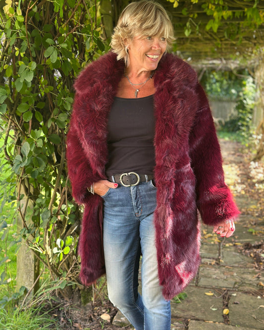 Clothing Faux Fur Mid Length Coat - Burgundy