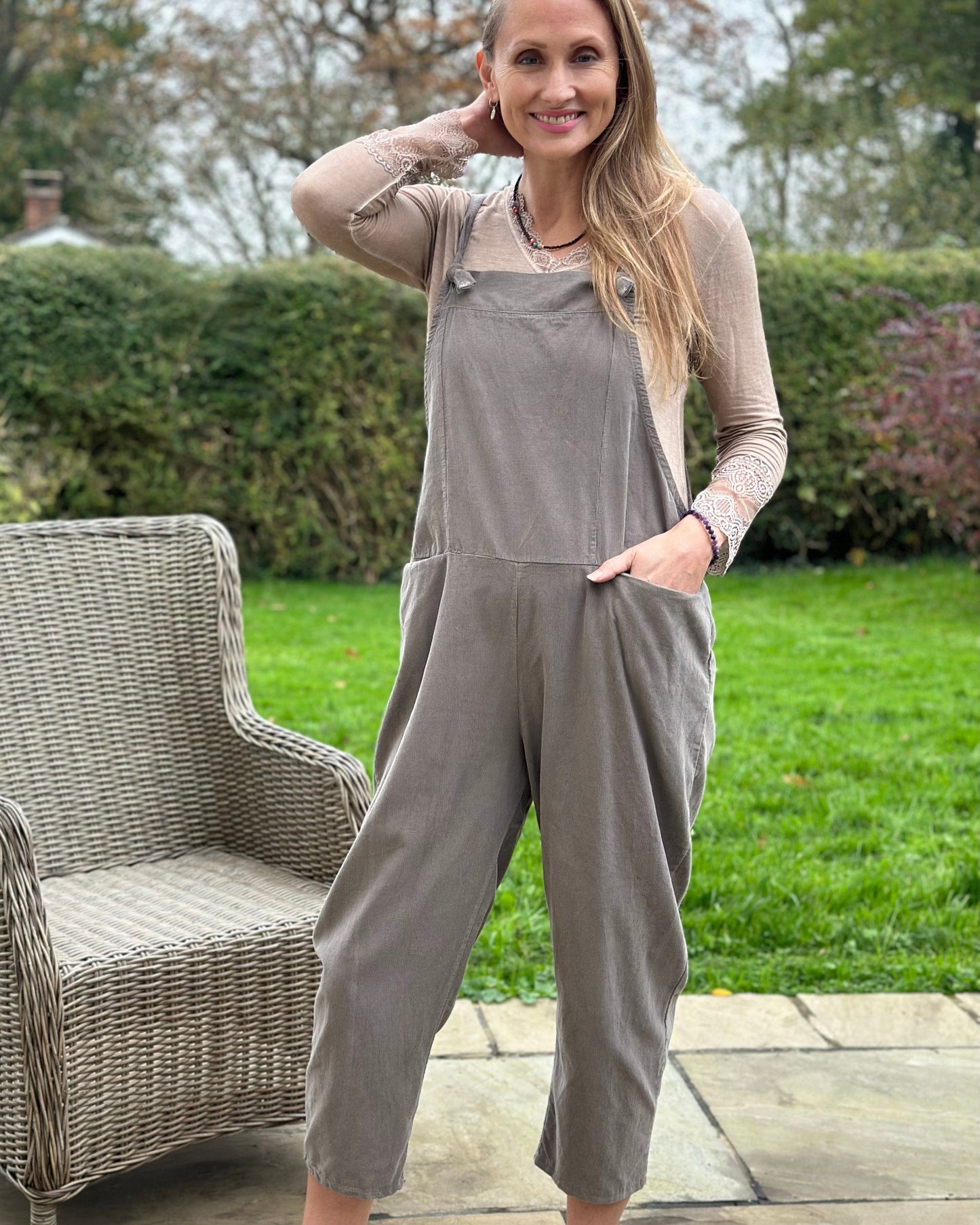 clothing Fine Cord Dungarees - Mocha