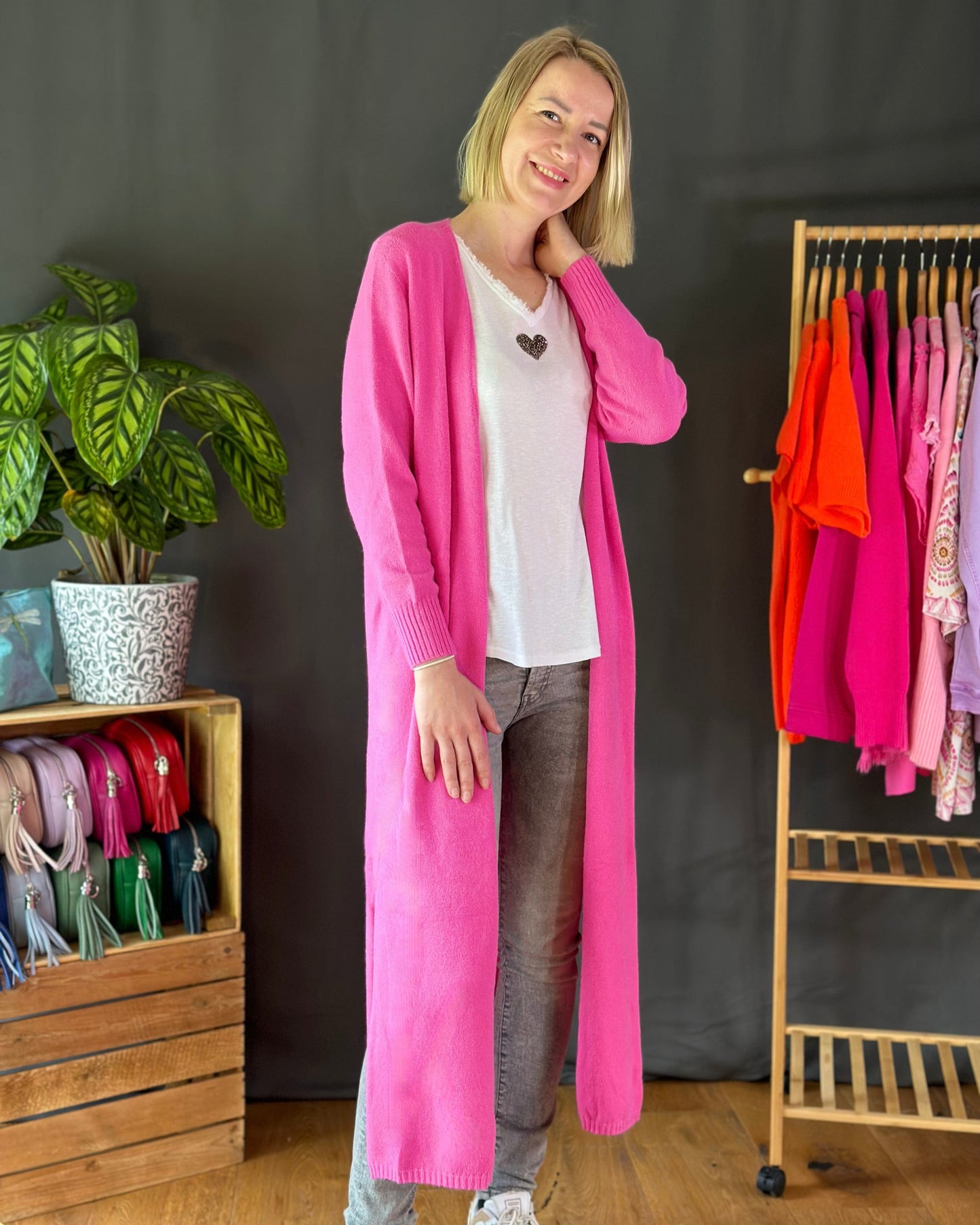 clothing Fine Knit Long Cardigan - Fuchsia