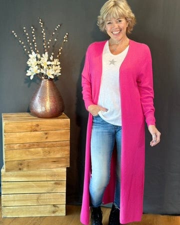 clothing Fine Knit Long Cardigan - Fuchsia