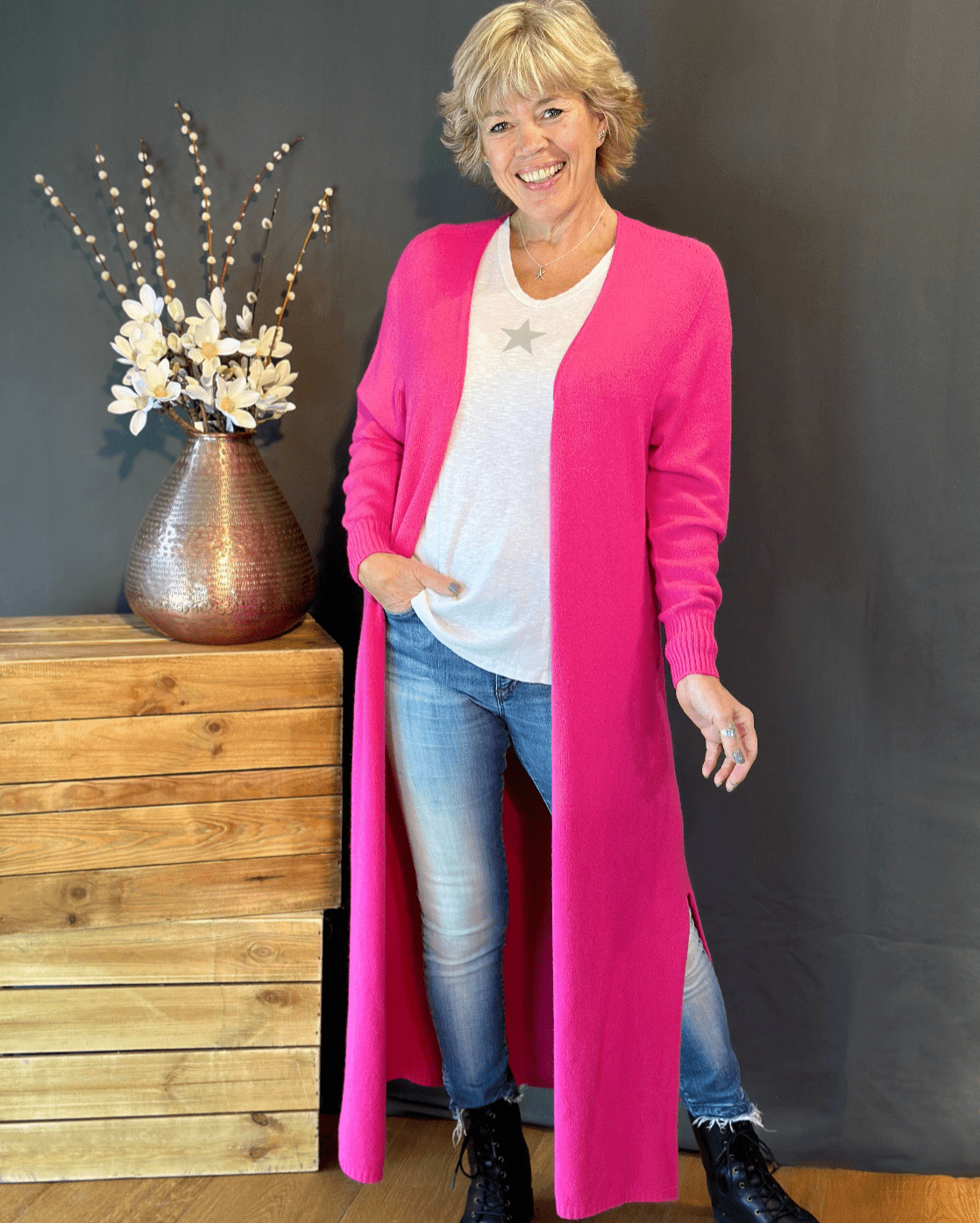 clothing Fine Knit Long Cardigan - Fuchsia