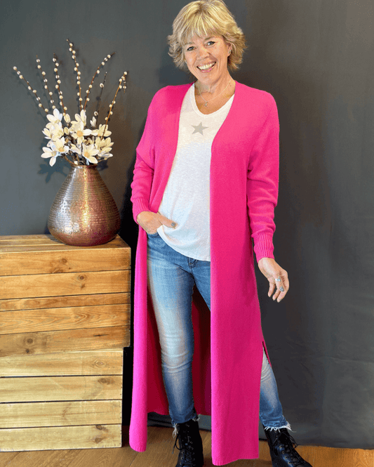 clothing Fine Knit Long Cardigan - Fuchsia