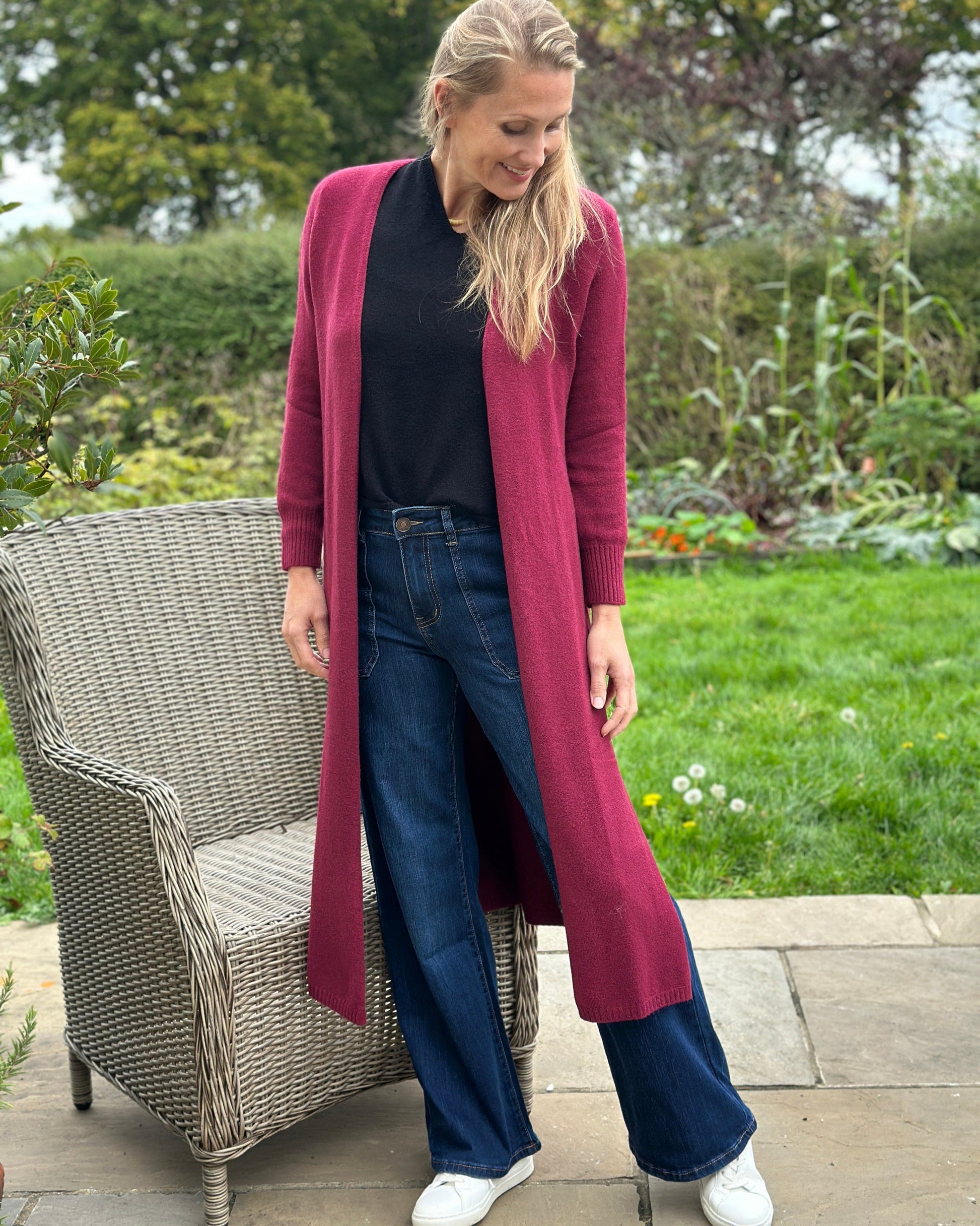 clothing Fine Knit Long Cardigan - Granata