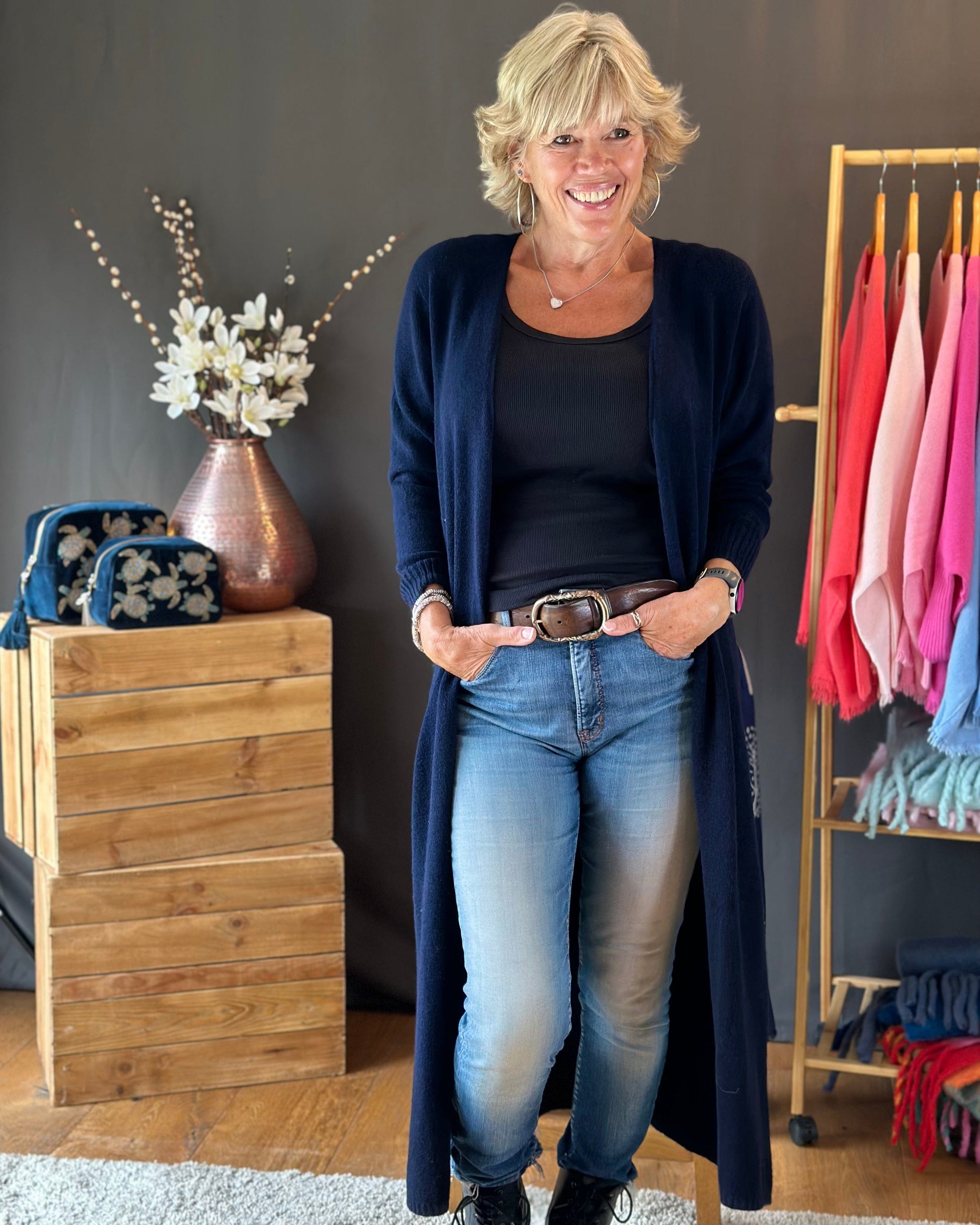 Fine knit 2025 navy cardigan