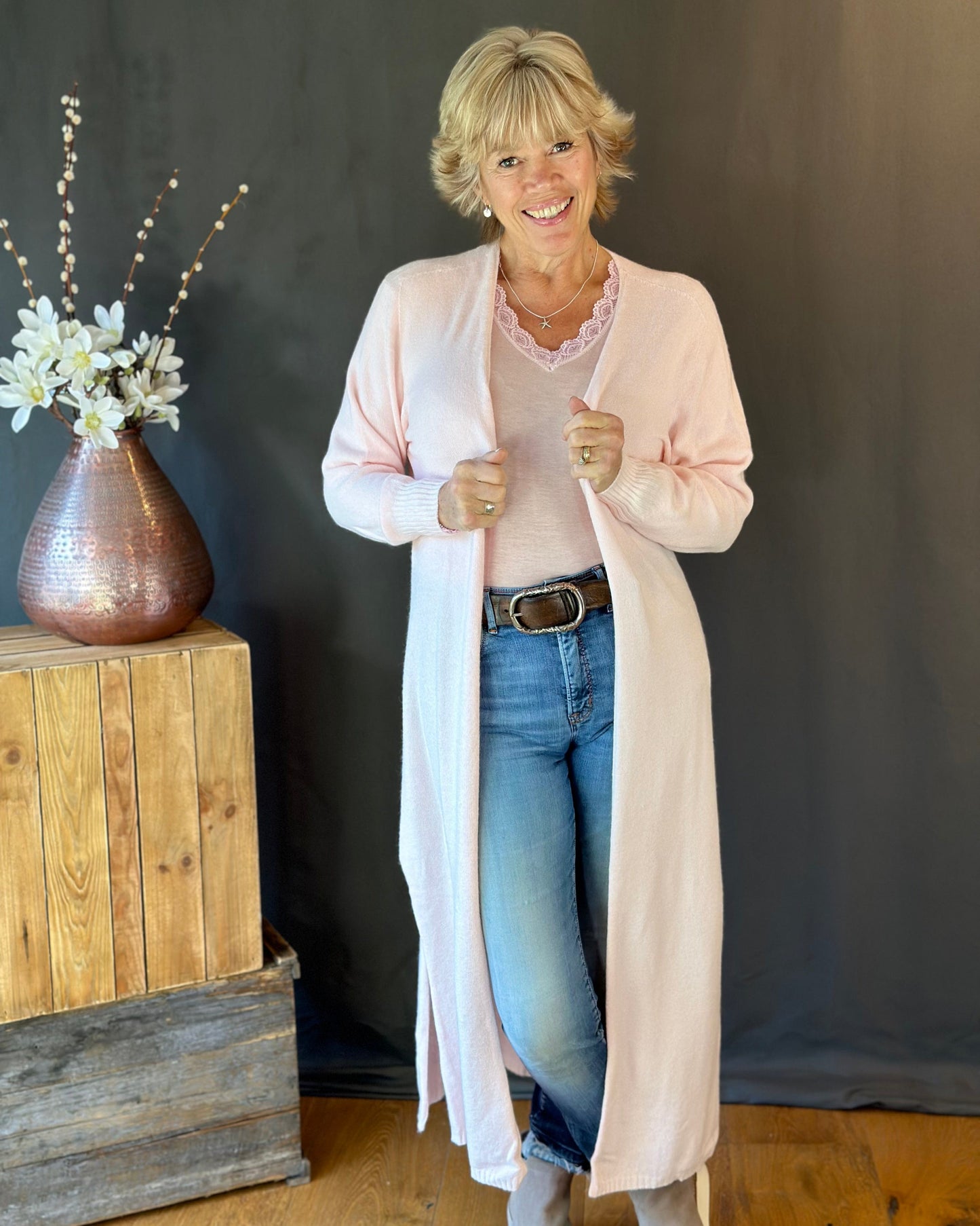 clothing Fine Knit Long Cardigan - Pale Pink