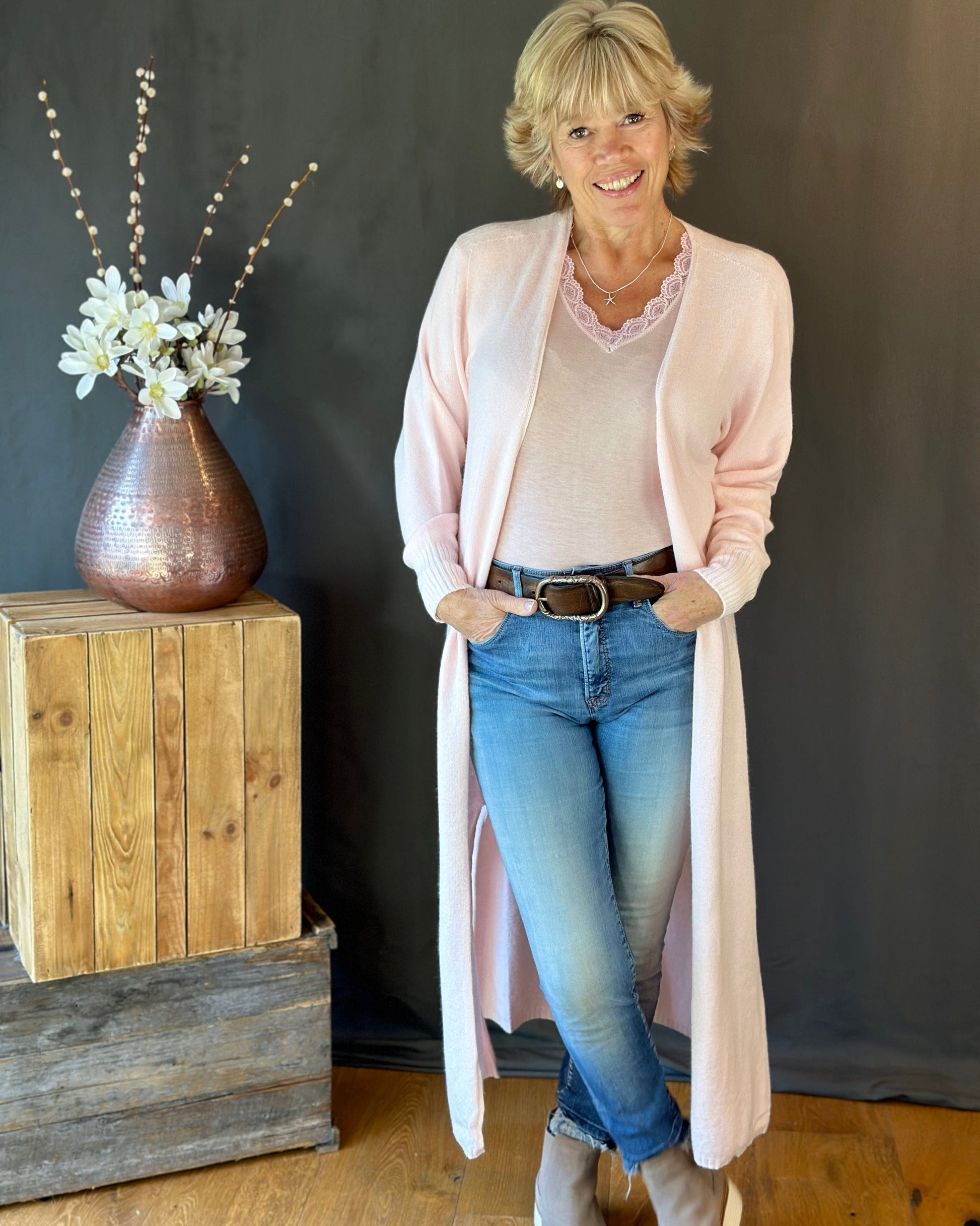 clothing Fine Knit Long Cardigan - Pale Pink