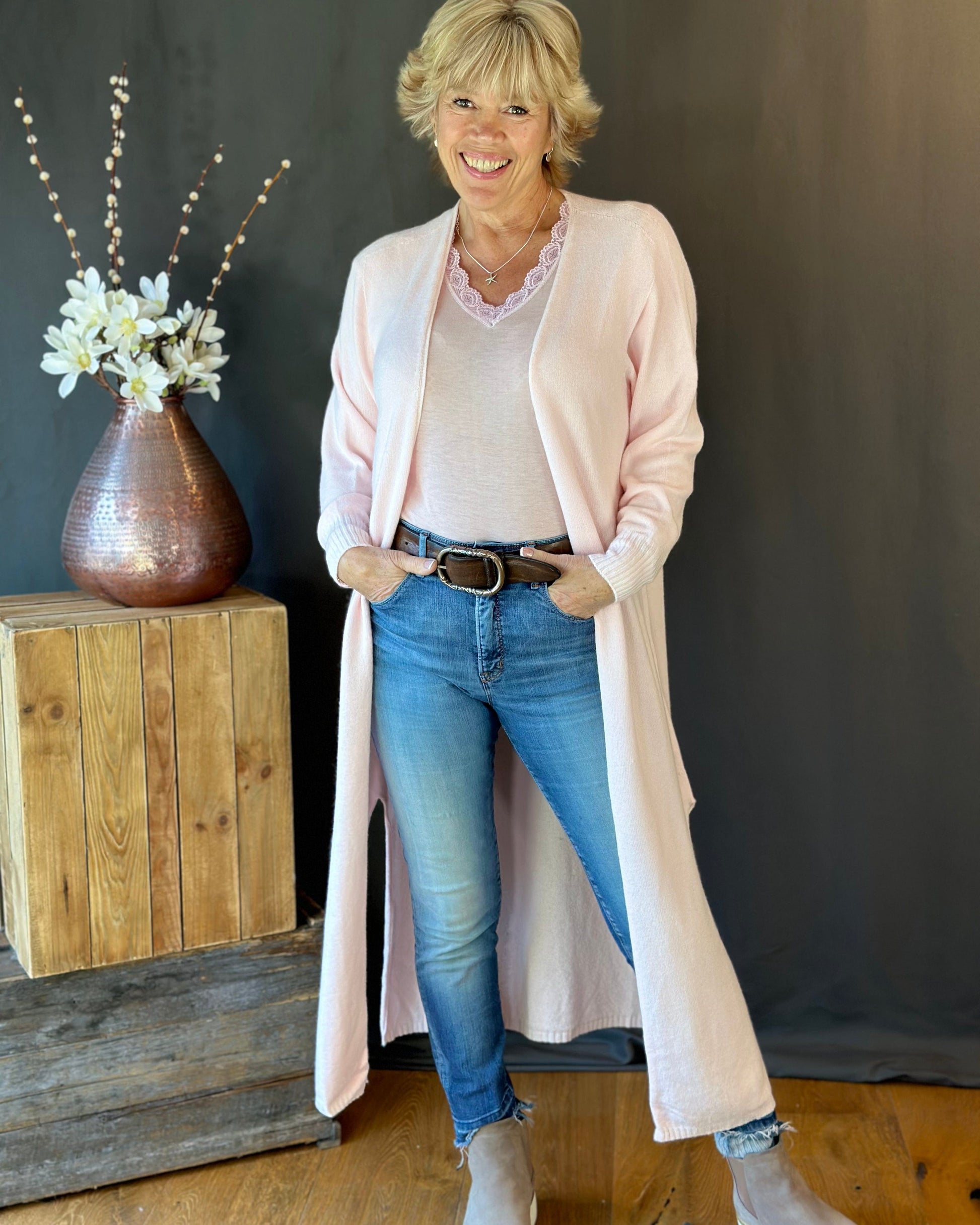 clothing Fine Knit Long Cardigan - Pale Pink