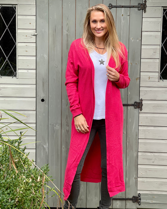 clothing Fine Knit Long Cardigan - Red