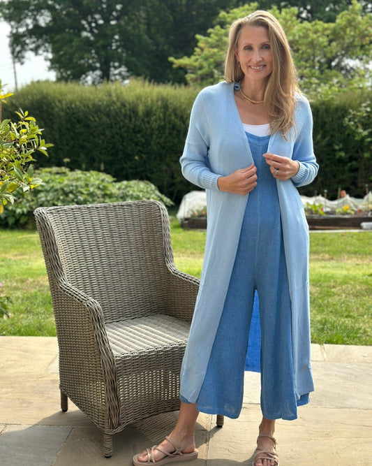 clothing Fine Knit Long Cardigan - Sky Blue