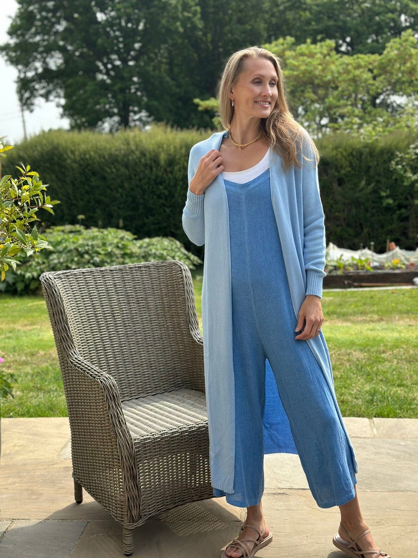 clothing Fine Knit Long Cardigan - Sky Blue