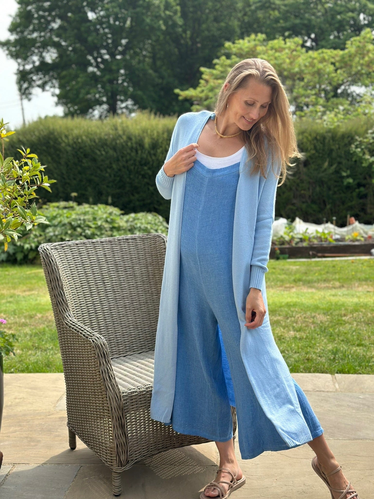 clothing Fine Knit Long Cardigan - Sky Blue