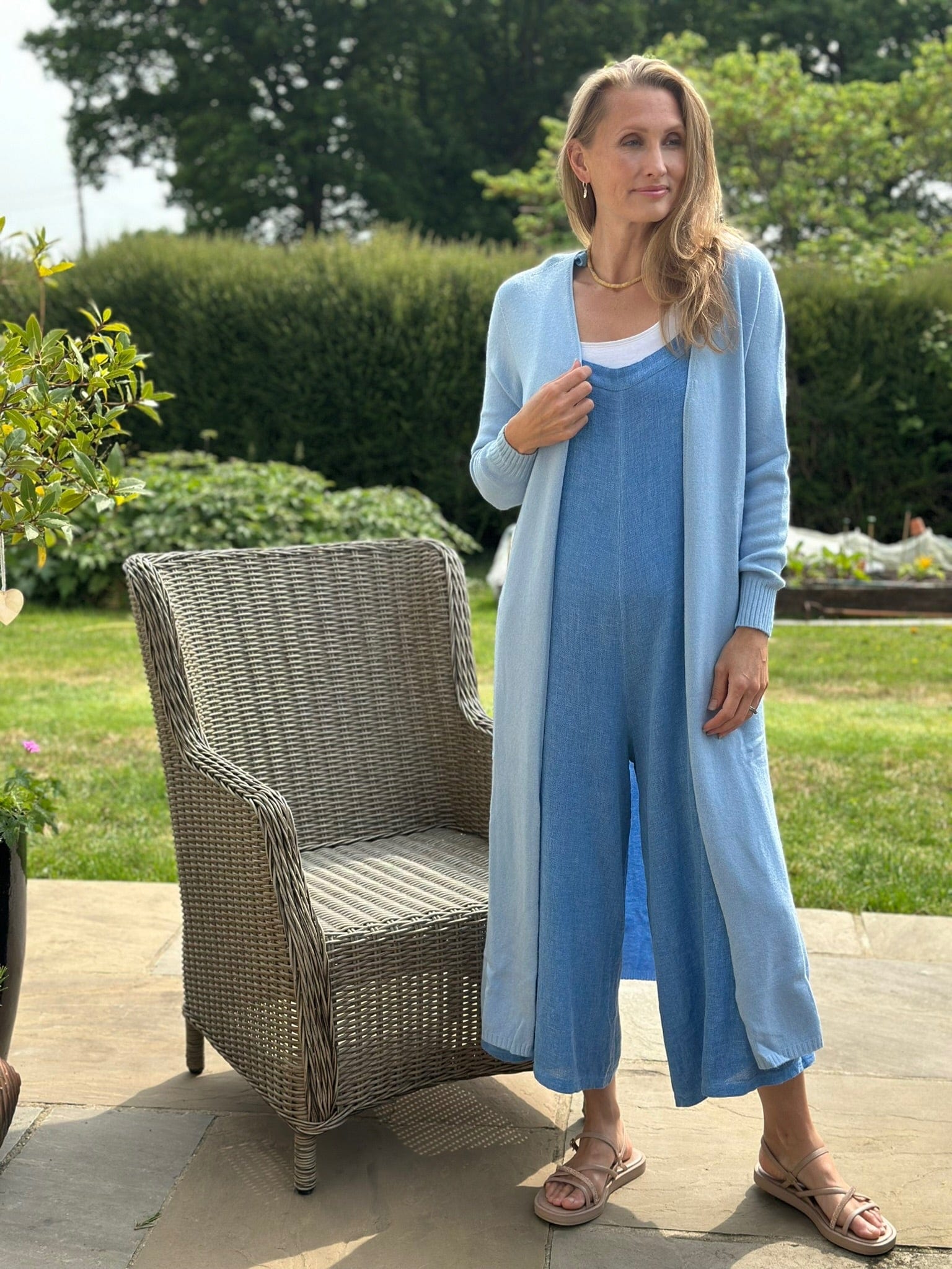clothing Fine Knit Long Cardigan - Sky Blue