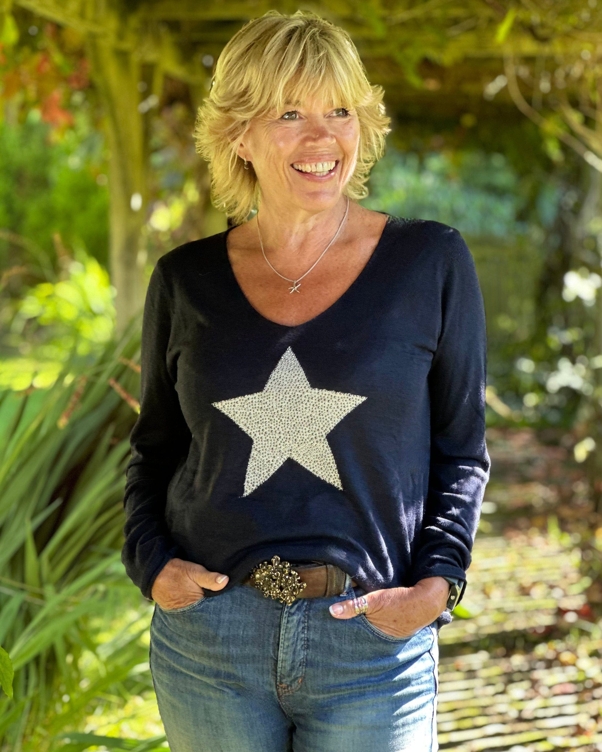 clothing Fine Knit Star Jumper - Navy