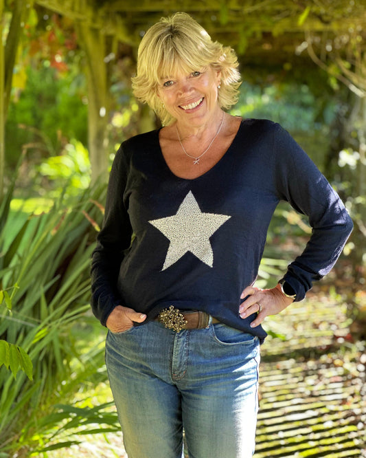 clothing Fine Knit Star Jumper - Navy