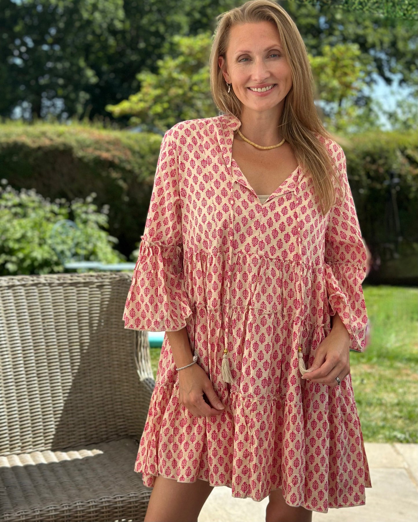 clothing Fleur De Lis Tassel Smock Dress - Pink