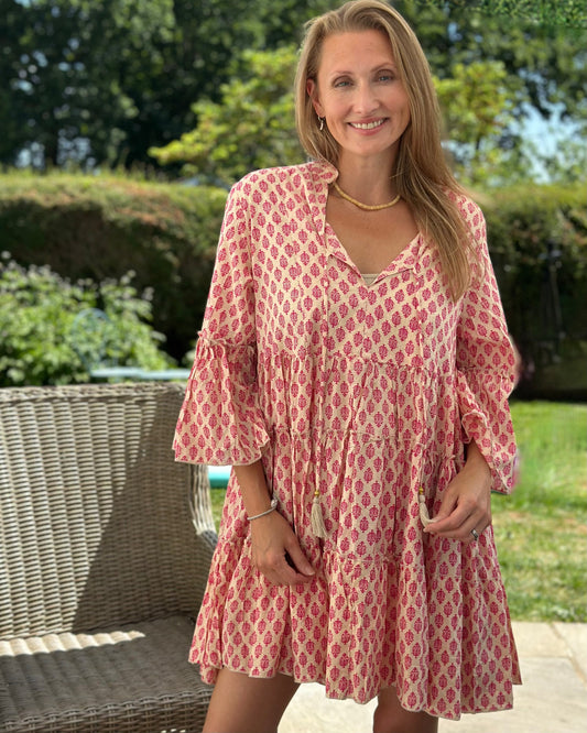 clothing Fleur De Lis Tassel Smock Dress - Pink
