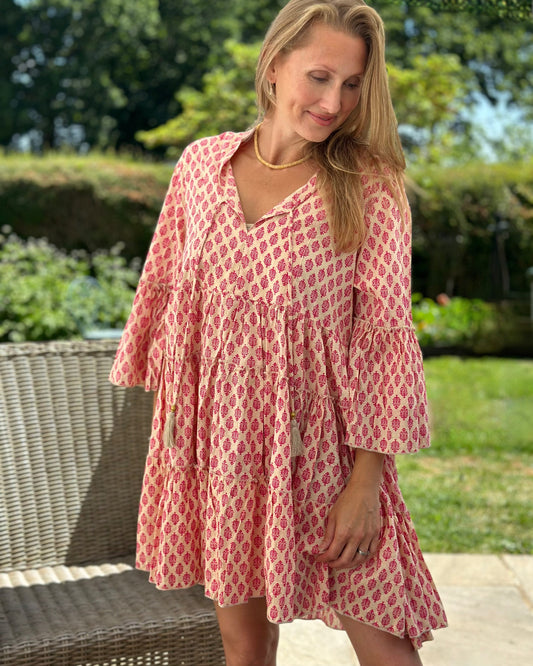 clothing Fleur De Lis Tassel Smock Dress - Pink