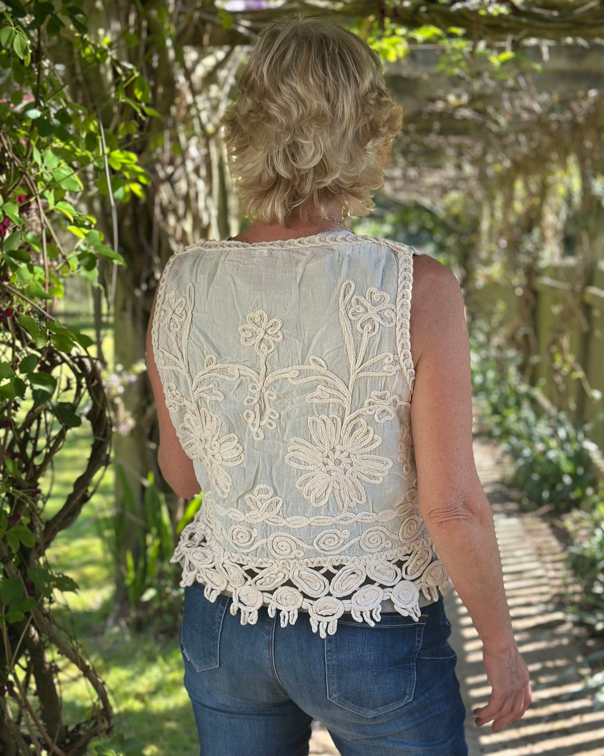 Clothing Floral Embroidered Lace Waistcoat - Stone