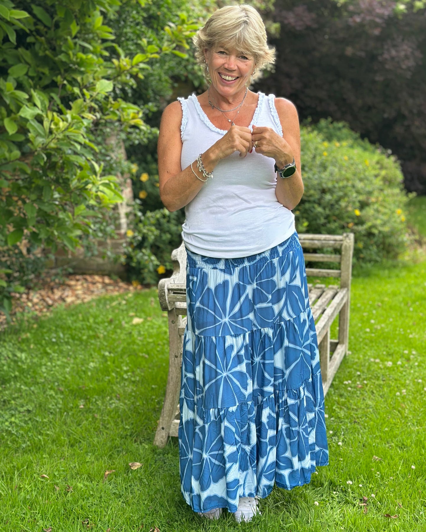 Clothing Floral Patterned Tiered Skirt/Dress - Blues