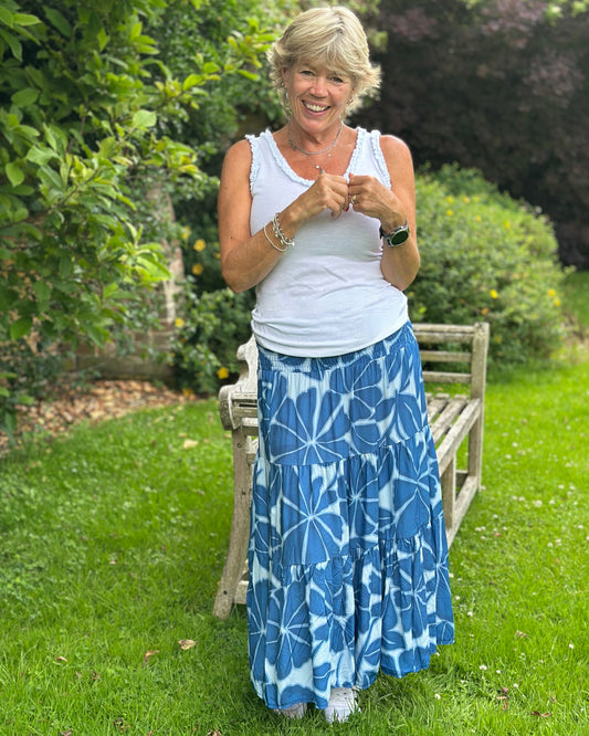 Clothing Floral Patterned Tiered Skirt/Dress - Blues