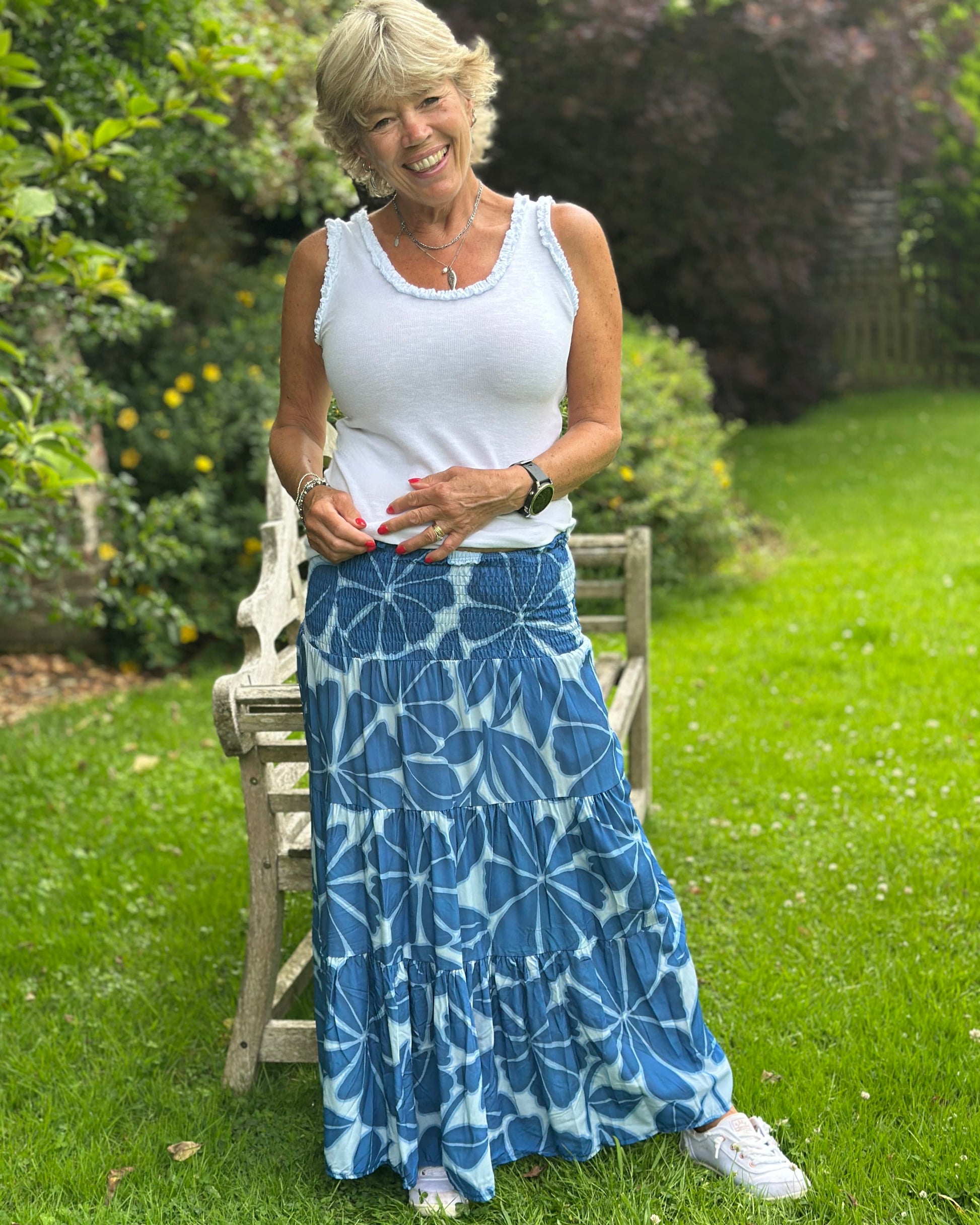 Clothing Floral Patterned Tiered Skirt/Dress - Blues