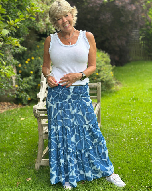 Clothing Floral Patterned Tiered Skirt/Dress - Blues